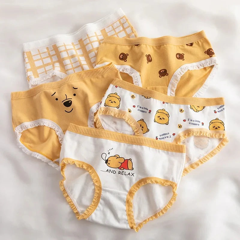 Pack Of 5 Soft Cotton Ladies Imported Comfortable Cartoon Pattern Elastic Waist Printed Panties For Girls And Women's