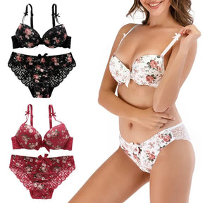 Women's Padded Bra Set  Push-Up Floral print