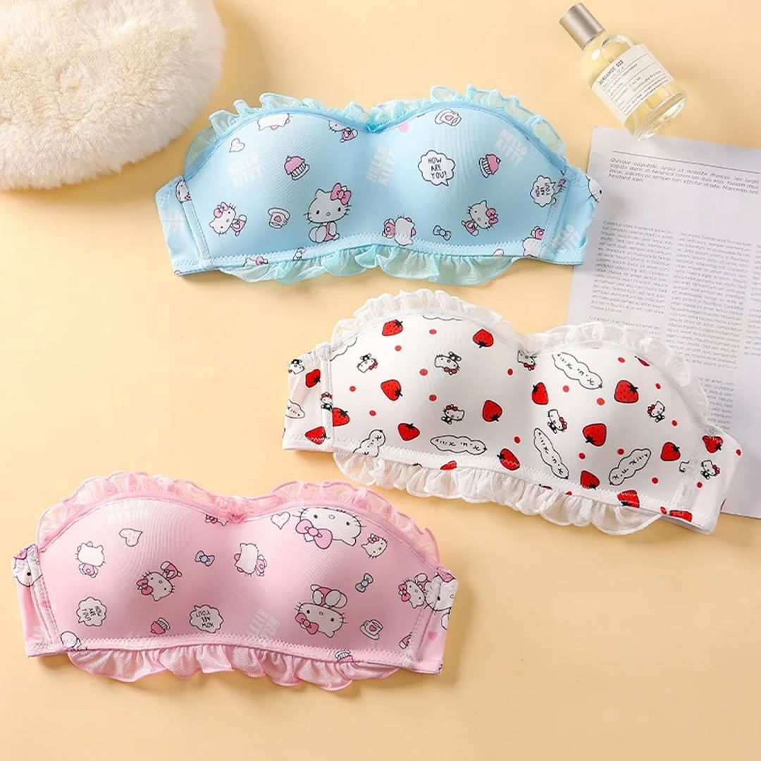 Cute Cartoon print Hello Kitty Paded Adjustable Straps Back Closure Bra