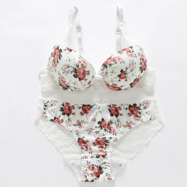 Women's Padded Bra Set  Push-Up Floral print