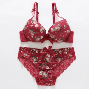 Women's Padded Bra Set  Push-Up Floral print